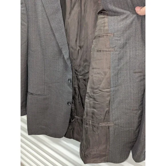 Canali Suit IT 56L 38 Grey Wool 2 Piece Windowpane Check Suit Eclectic Grandpa